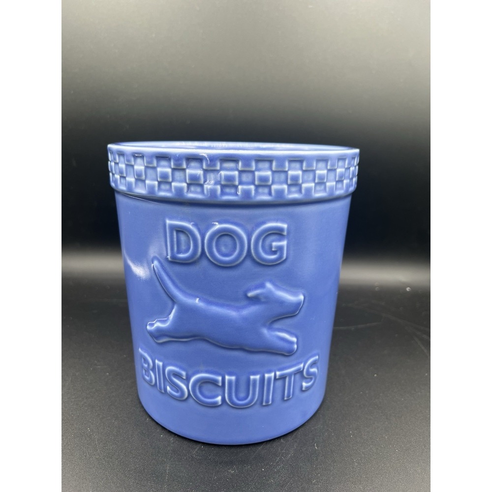 🐾 Longaberger Mulligan Dog Biscuit Canister– Cornflower– USA Pottery – Retired